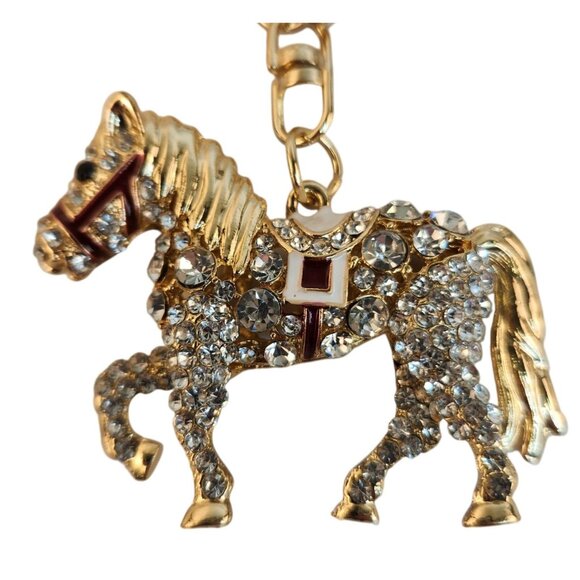 Golden Horse Rhinestone Keychain Ornament With Moveable Tail, Gift For Horse Lov - Picture 9 of 13